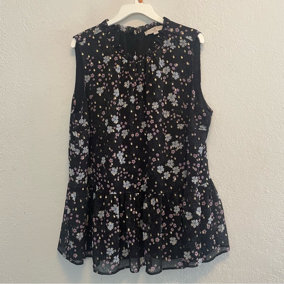 Loft Plus Size 18 Floral Sleeveless Peplum Mock Neck Ruffle Blouse Boho Preppy - Picture 2 of 7